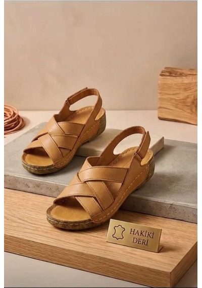 Pynare Çarpraz Bant Ortapedik Deri Sandalet Kahverengi Kahverengi