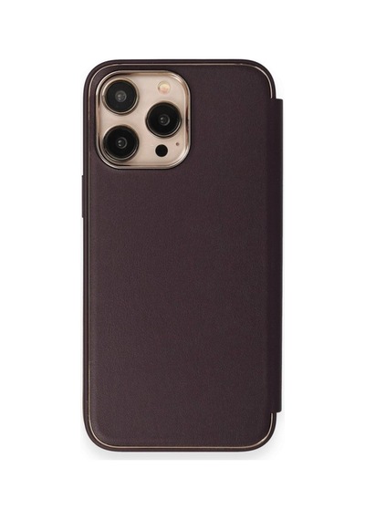 Apple Uyumlu iPhone 14 Pro Max Kapaklı Kılıf Parmak Izi Bırakmaz Dışı Deri Içi Süet Tasarım Derin Mor