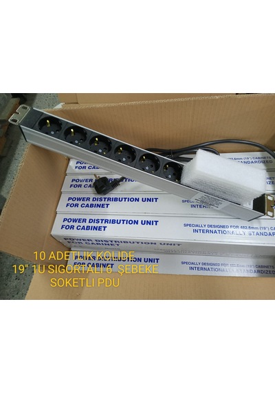 9" 1U 6'lı Schuko Sigortalı Alüminyum Rack Kabin PDU(10 ADET)