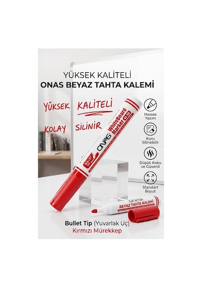 Beyaz Yazı Tahta Kalemi 1 Adet Onas Yazı Tahta Kalemi Kolay Silinebilir Tahta Kalemi Okul Sınıf Kırmızı
