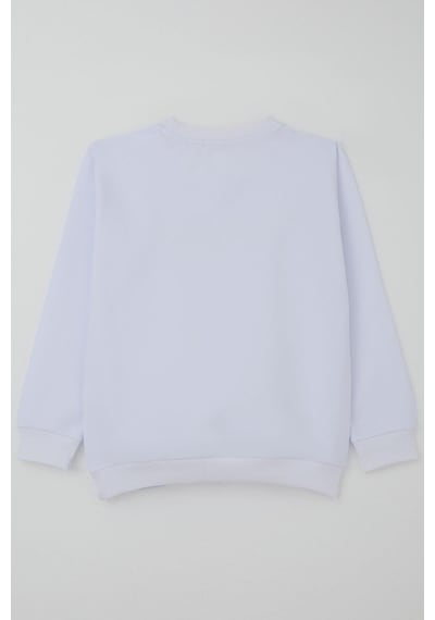 Breeze Erkek Çocuk Sweatshirt Yazı Baskılı 8-14 Yaş, Beyaz Beyaz
