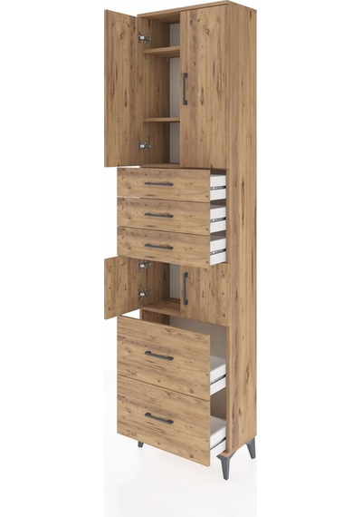 Arges Dolap 4 Raflı 5 Çekmeceli 4 Kapaklı 60x30x243 Çam-çam Çam