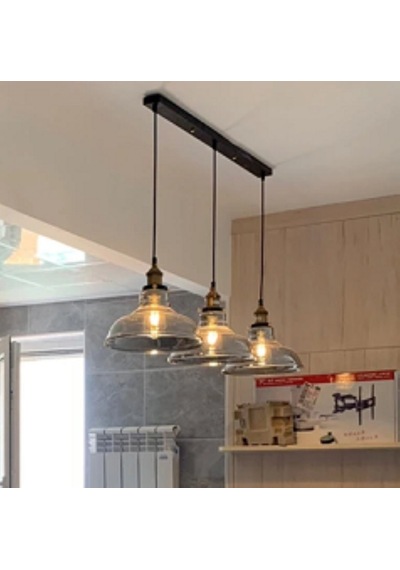 Riolight Vintage,rustik 3xe27 Masa Üstü Cam Başlık Sarkıt Avize Taban Uzunluğu:60cm Cam Çap:20cm Altın - Füme