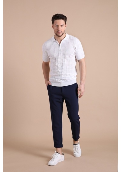 Ferraro Beyaz Polo Yaka Fermuarlı Erkek Pamuk Triko T-Shirt-Beyaz (490417736) Beyaz