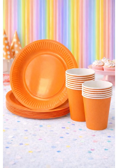 Beysüs Makaron Turuncu 8li Tabak Bardak Set