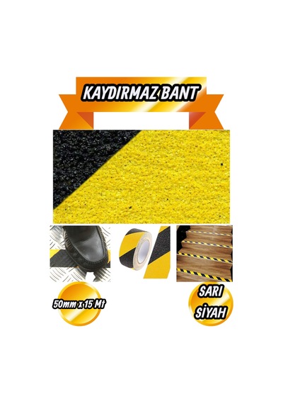 Kaydırmaz Zemin Bandı Sarı-siyah 50mmx15mt - Bant
