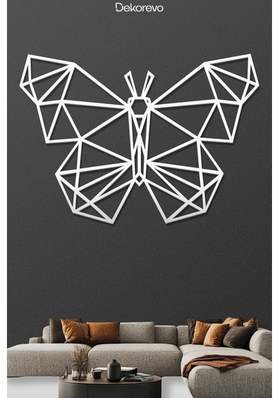 Geometrik Kelebek - Metal Duvar Tablosu - Beyaz - 21 X 30 Cm
