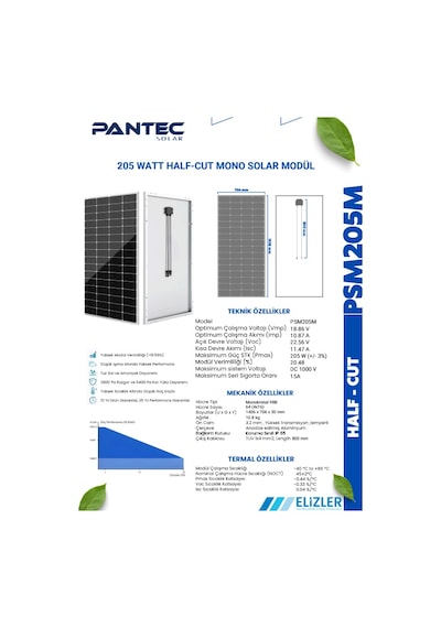 Pantec Solar Halfcut 205w Güneş Paneli