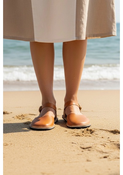 Bodhi Handcraft Kadın Barefoot Hakiki Deri Minimalist Günlük Sandalet El İmalatı Taba