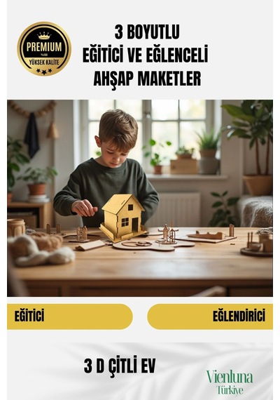 Yeni Sezon Eğitici Öğretici 3 Boyut Ahşap Puzzle Zeka Geliştirici Boyanabilir Oyun Maket Çitli Ev