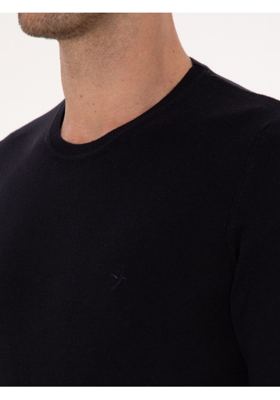 Cacharel Lacivert Slim Fit Pamuk Karışımlı Bisiklet Yaka Basic Triko Kazak