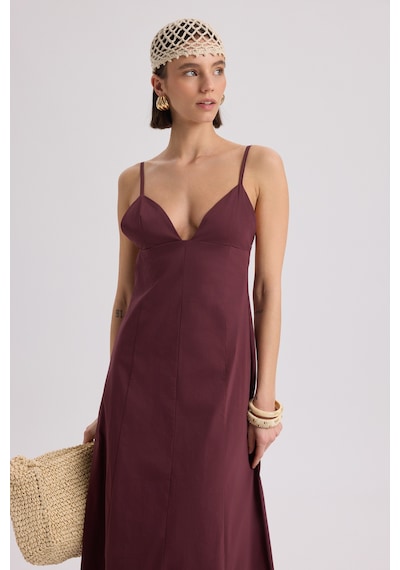 Mai Collection Mai Studios Co. Onella Askılı Bordo Uzun Elbise Bordo