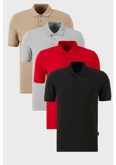 Buratti Pamuklu Regular Fit Düğmeli Polo Yaka 4'Lü Paket Erkek T Shirt 5902127S4 Siyah-Kırmızı-Kül-Vizon