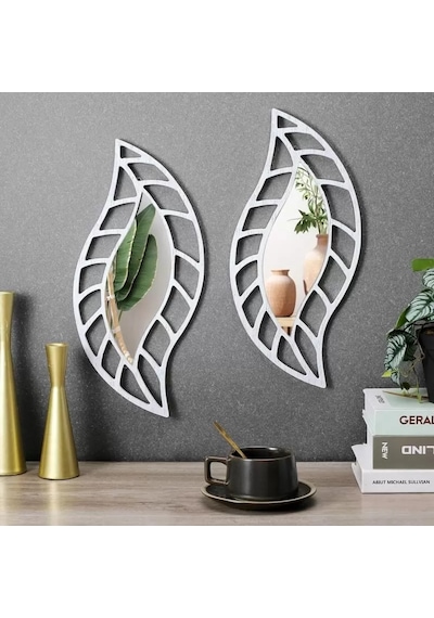 2'li Set Kırılmaz Pleksi Dekoratif Duvar Aynası - 20x35 Cm Yaprak Formlu 1. Sınıf Akrilik Ayna Belirtilmemiş