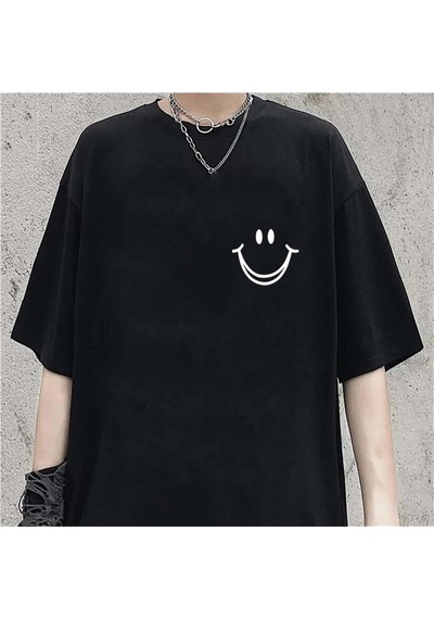 Startmore Smile Baskılı Beyaz Unisex Oversize Siyah