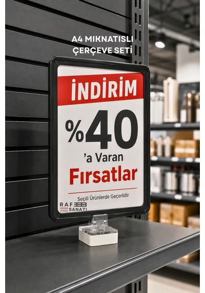 A4 Güçlü Mıknatıs Tutuculu Fiyatlık Etiketlik Dikey Yatay Ve Bilgilendirme Çerçevesi Siyah
