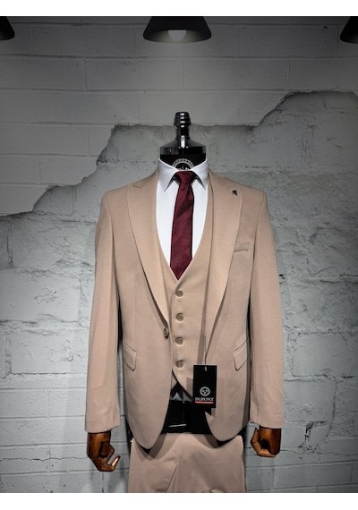Dupont Classics Dupont Erkek Slim Fit 6 Drop Tek Düğme Çift Yırtmaç Likralı Zara Kumaş Yelekli Takım Elbise Koyu Bej Dupont Classics Dupont Erkek Slim Fit 6 Drop Tek Düğme Çift Yırtmaç Likralı Zara Kumaş Yelekli Takım Elbise Koyu Bej