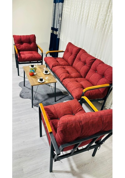 Madame Home Begonvil Balkon, Bahçe - Metal Kanepe Koltuk Takımı 3+1+1 + Sehpa Bordo Madame Home Begonvil Balkon, Bahçe - Metal Kanepe Koltuk Takımı 3+1+1 + Sehpa Bordo