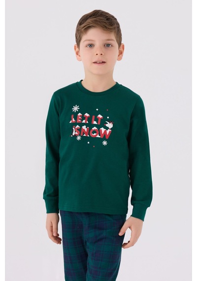 Arnetta 3131 Garson Noel Let İt Snow Erkek Çocuk Yeşil Uzun Kol Pijama Takım 001