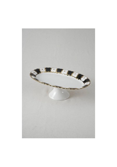 Acar Porselen Oval Ayaklı Derin Sunum Tabağı 30x20x13 Cm Siyah-beyaz