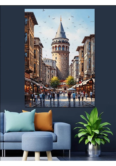 Ahşap Tablo Sokak Arası Galata Kulesi