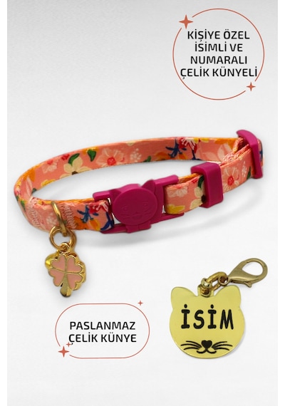 Caramelos Güvenlik Kilitli Kedi Tasması, Isimli Kedi Tasması, Kedi Isimlik, Kedi Künyesi, Safety Click Fsy