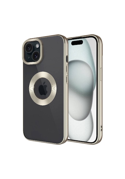 Apple Uyumlu iPhone 15 Kılıf Kamera Korumalı Logo Gösteren Omega Kapak Titanyum