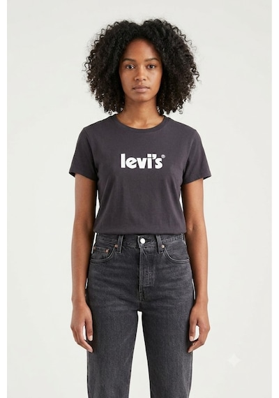 Levi's Pamuk Kadın Siyah Tişört Beyaz - Siyah