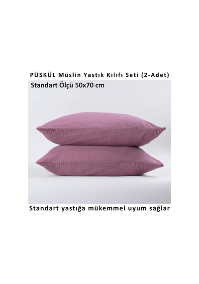Lexroo Püskül 2-adet Müslin Yastık Kılıfı Seti, 100% Pamuk 2-katlı Standart Ölçü Çok Renkli