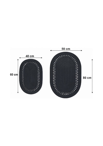 Mavaux Terra 4 Lü Banyo Seti 2 Li Oval Paspas & 2 Li Oval Sepet, Doğal Halat Dokuma, El Yapımı - Premium Siyah