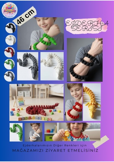 Hareketli Eklemli Yeşil Ejderha Figürü - 46 Cm Stres Oyuncağı - Esnek Eğitici Hayvan Figürü- Pembe