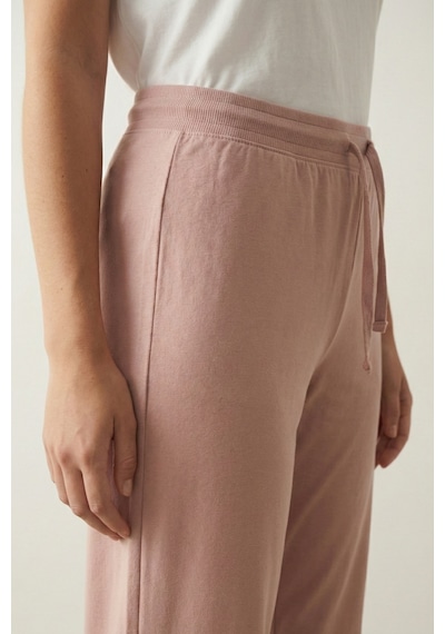 Elemge %100 Pamuk Süprem Kadın Pijama Altı Bol Kalıp Compact Penye Pembe Geniş Paça Ipli Terletmez Alt