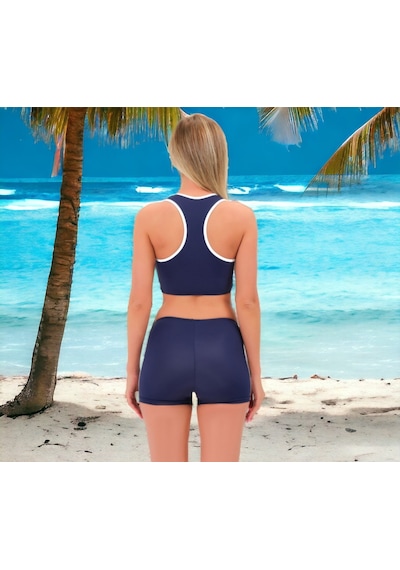 Shopiolog Şeritli Şortlu Yüzücü Bikini