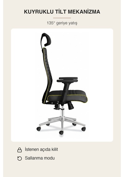 Upstyle Zirve Deri Ergonomik Çalışma Ve Yönetici Koltuğu Siyah/sarı Siyah / Sarı Biye Upstyle Zirve Deri Ergonomik Çalışma Ve Yönetici Koltuğu Siyah/sarı Siyah / Sarı Biye