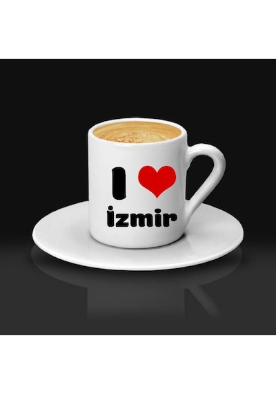 Memleket Temalı İsme Özel Kalpli Kahve Fincanı Tekli Beyaz