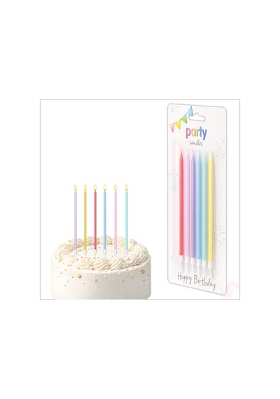Makaron Çok Renkli İnce Uzun Pasta Mumu 19 Cm - 6 Adet 0-99