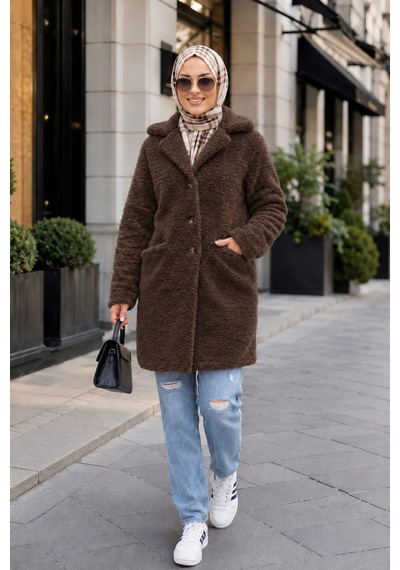 Hb Harma Time Butik Kadın Astarlı Düğmeli Kruvaze Kahverengi Peluş Kaban Kahverengi Kahverengi Hb Harma Time Butik Kadın Astarlı Düğmeli Kruvaze Kahverengi Peluş Kaban Kahverengi Kahverengi