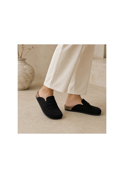 Dad Wolf Dadwolf Naples Wrapped 1029675 Loafer Terlik Mantar Taban Hafif Kaymaz Rahat Arkası Açık Günlük Mako Siyah