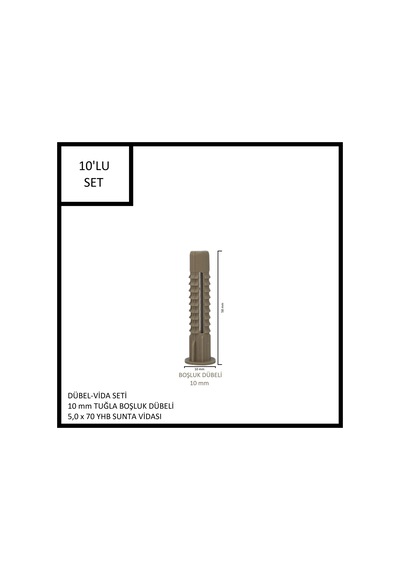 Dübel-vida Seti, Tuğla Boşluk Dübeli 10 Mm, 5,0x70 Yhb Sunta Vidası, 10 Adet