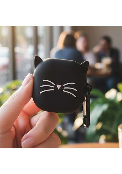 Caseonn Samsung Uyumlu Galaxy Buds Pro Kılıf Karakter Figürlü Kedi Siyah