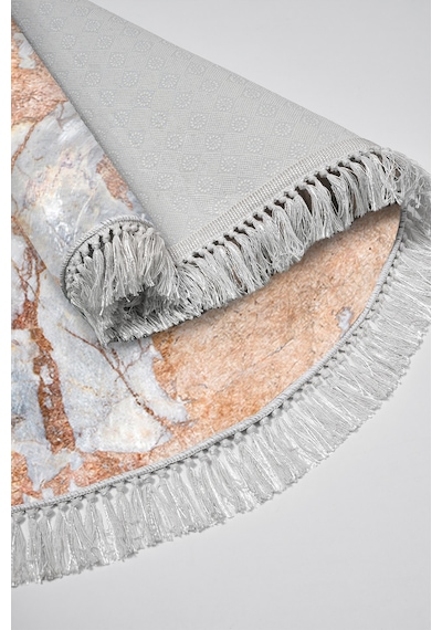 Alanur Home Kaymaz Dijital Mutfak & Salon Halı Trend Saçaklı Yuvarlak Mermer E5034 Mavi