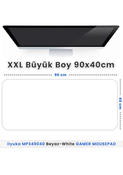 90x40cm Logosuz Beyaz Xxl Büyük Boy İlyuka Gaming Oyuncu Mousepad