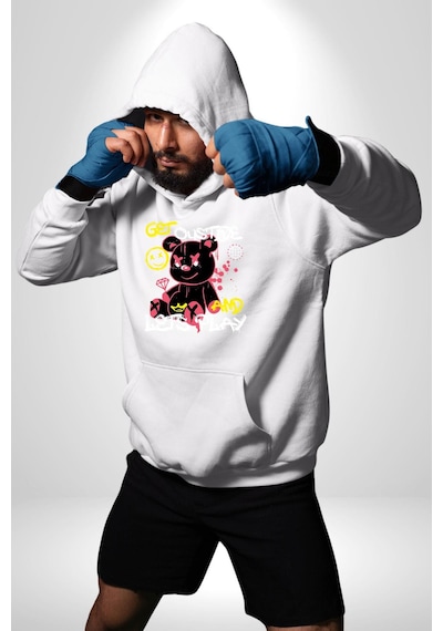 Dışarı Çık Ve Oynayalım Teddy Kadın Erkek Beyaz Kapüşonlu Sweatshirt Hoodie Beyaz