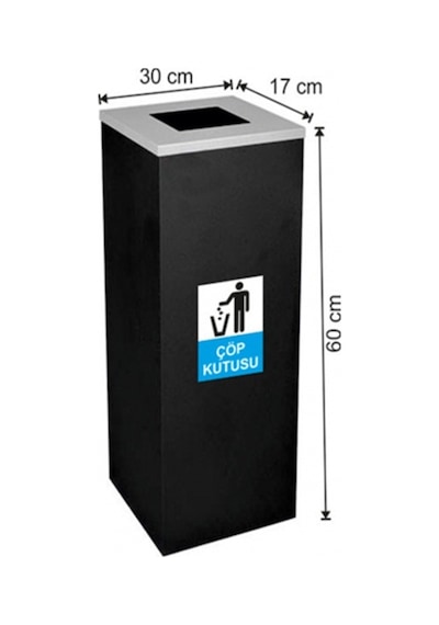 Siyah Metal Kare Çöp Kovası 30 litre Siyah