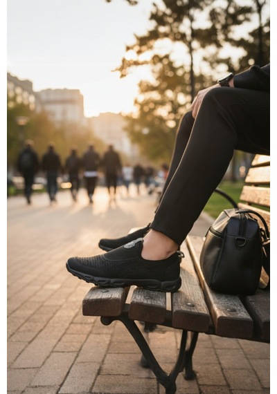 Enoch Erkek Günlük Ayakkabı Tam Ortopedik Düz Tabanlı Siyah Slip-on Konfor Modeli Siyah
