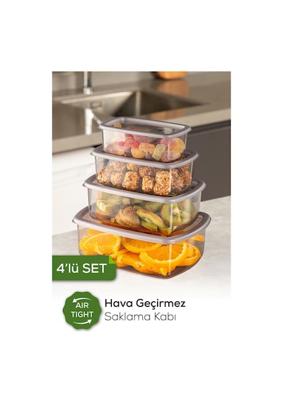 Vienev 4lü Hava Geçirmez Saklama Kabı Seti Antrasit 1x 250-500-750-1200 Ml Antrasit