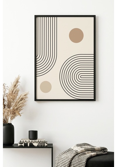 Doğal Ahşap Çerçeveli Geometrik Desenli Tablo - Minimal Huhu1134