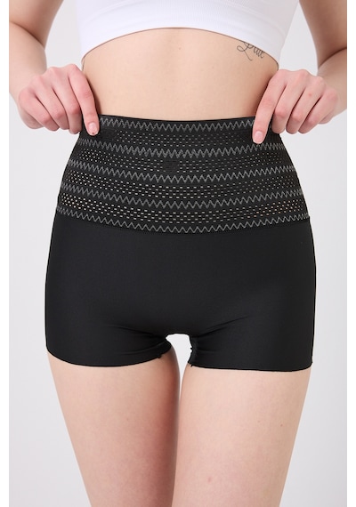 Mistirik Lerici Model Yüksek Bel Beli Desenli Karın Ve Göbek Toparlayıcı Boxer Korse Siyah Renk