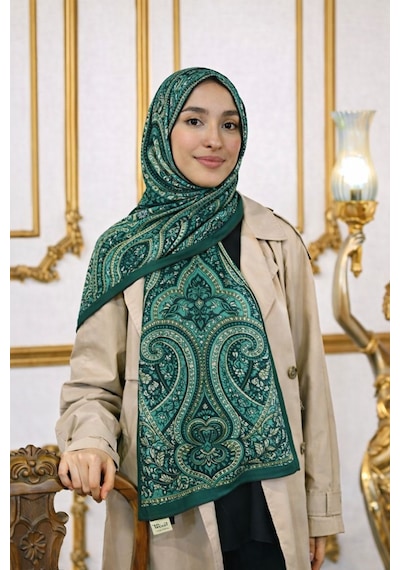 Shawl Secret Glamour Pamuklu Etnik Soft S Al 52829 Yeşil Etnik Desen Kahverengi