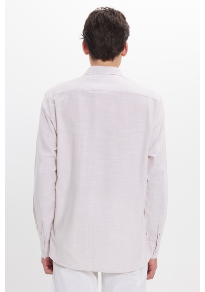 Tudors Erkek Regular Fit Klasik Kesim Oversize %100 Pamuk Keten Doku Bej Gömlek-42663